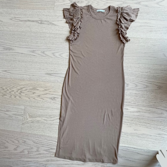 Anthropologie | Avec Les Filles Dress, Beige/Tan, Ruffles, Midi, Women’s (US L) - Picture 8 of 9